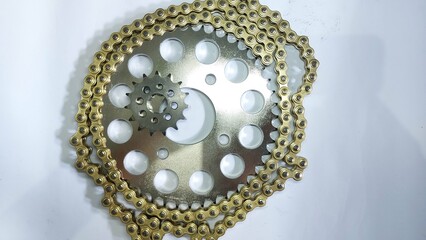 central java, indonesia - november 19, 2024 :motorbike gear set and chain made of strong steel