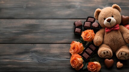 Obraz premium Valentine's Gift Set with Teddy Bear and Chocolates