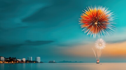 Vibrant Fireworks Illuminate Pattaya Bay at Twilight