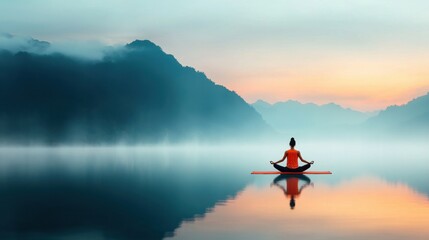 Fototapeta premium Yogi Practicing Meditation at Dawn on Serene Lake