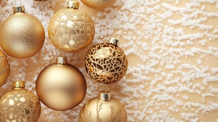 Fototapeta premium Elegant Gold Christmas Ornaments on Festive Background