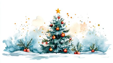 Obraz premium Watercolor Christmas Tree Scene