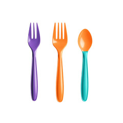 Colorful Plastic Cutlery Set Purple and Orange Forks, Teal Spoon