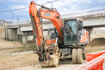 an excavator parked at a work site