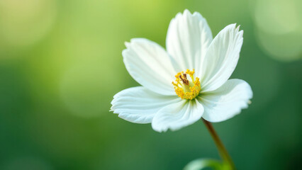 Fototapeta premium White flower in bloom against a soft green background