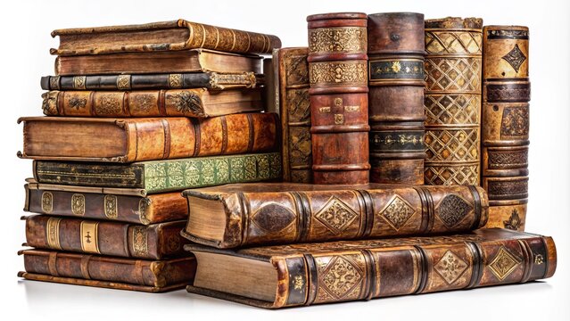 Antique Book Collection Isolated on  Background for Architectural Photography and Design Projects, Showcasing the Beauty of Vintage Literature in High-Quality PNG Format