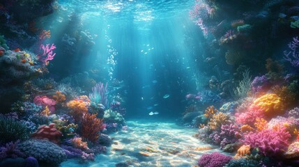 Fototapeta premium Vibrant Coral Reef Underwater Scene With Fish