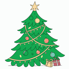 Christma Tree Concept In Winter With Many Gift Boxes