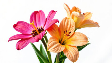 Fototapeta premium Vibrant pink and orange flowers against a white background