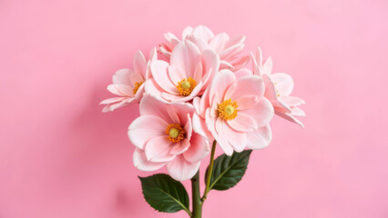 Bouquet of pink flowers isolated on soft pink background
