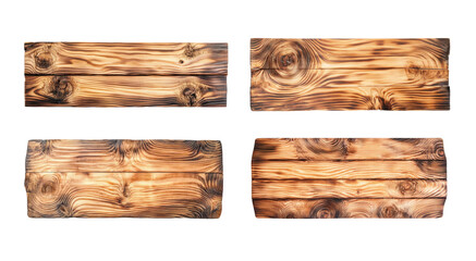 Set of Burnt Pine Wood Textured Table Tops with Unique Grain Patterns Isolated on Transparent Background for Design Projects
