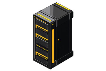 a black and yellow computer tower