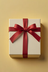 A red gift box with a gold bow, perfect for a Christmas or birthday surprise