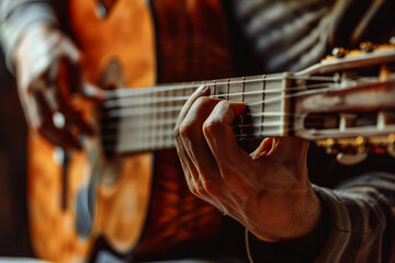 Fototapeta premium Generative AI Image of a Guitarist Performing with Acoustic Guitar