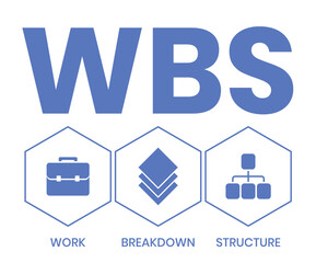 WBS - Work Breakdown Structure acronym. business concept background. vector illustration concept with keywords and icons. lettering illustration with icons for web banner, flyer, landing
