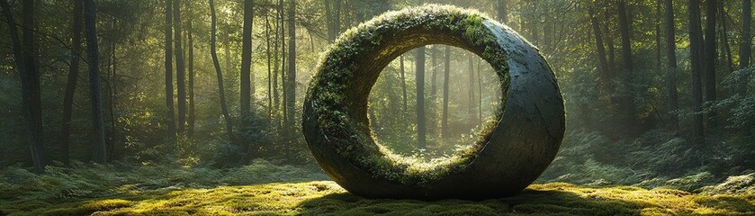 Exploring a tranquil natural sculpture surrounded by lush forest artistic installation serenity nature aesthetic