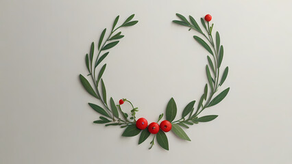 Christmas wreath with holly berries, a festive holiday decoration with red berries and green leaves