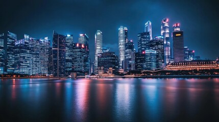 Naklejka premium Captivating Cityscape of Singapore's Iconic Skyline at Night