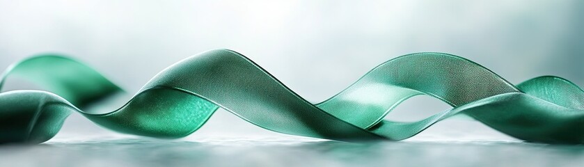Flowing green ribbon abstract art soft lighting minimalist setup top-down view elegance and motion concept