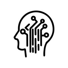 Line art illustration of a head with circuit boards. Symbolizes artificial intelligence, technology, innovation, future, and digital mind. Perfect for technology, science, and AI concepts