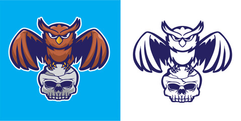 mascot owl with skull good for tattoo design, t shirt design, sticker, badge, element design, etc