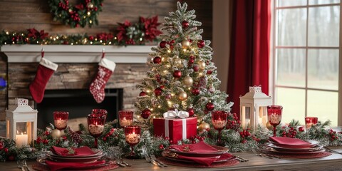 Luxurious Red and Gold Christmas Tree with Festive Decor