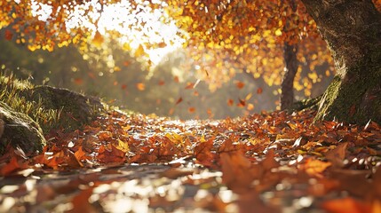Fallen autumn leaves in the autumn landscape