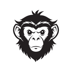 monkey head silhouette, black and white silhouette, vector and illustration, black and white