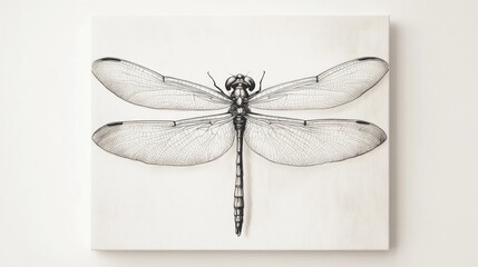 realistic dragonfly on canvas, white background. 