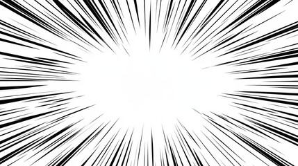 Naklejka premium Black and White Comic Book Style Burst Background with Radial Lines