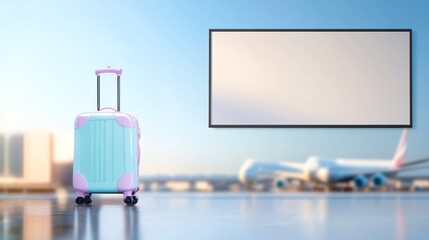Advertise billboard display mockup concept. A stylish luggage in an airport setting with a blank space for text overlay.
