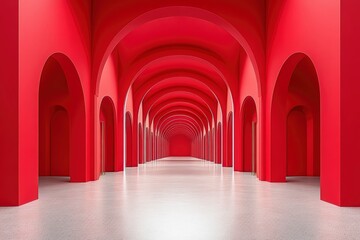 Fototapeta premium Abstract Red Archway Corridor Modern Architecture Interior Design