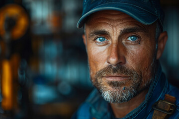 Fototapeta premium Confident male engineer in modern industrial factory generative ai