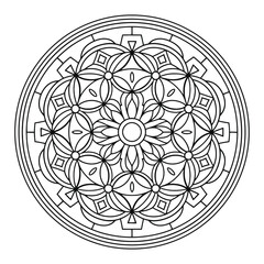 Black and White Easy Hand Drawing Mandala Vector Coloring Page to Color.