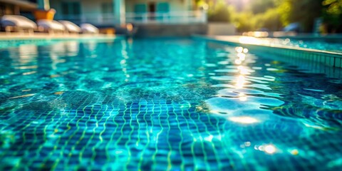 Upward View of a Crystal Clear Turquoise Swimming Pool Surface Captured with Tilt-Shift Photography for Stunning Visuals and Relaxing Ambiance