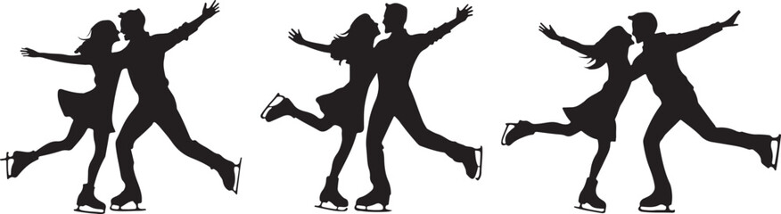 silhouette of a couple ice skating together