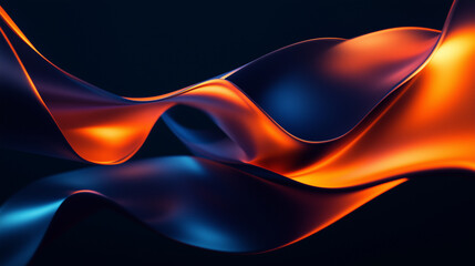 Obraz premium Abstract Dynamic Orange and Blue Waves on Black Background
