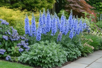 Obraz premium Garden with double blue Delphinium elatum