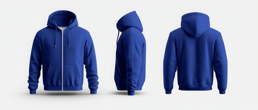 blue hoodie with zipper mockup for men with front and back view. hoodie mock-up template .