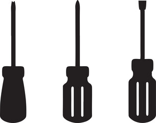 silhouette of a set of various type screwdrivers