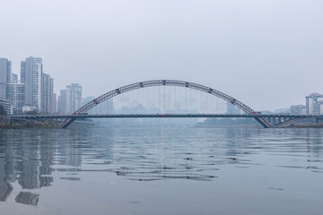 Naklejka premium Fule Bridge, Fujiang River, Mianyang, Sichuan, China