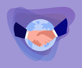 Hands of business partners making successful deal. Introduction of businessmen, handshake flat vector illustration. Relationship, partnership, agreement concept for banner or landing web page