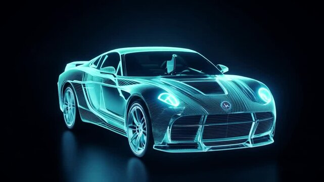 sport car wireframe, A futuristic car designed with a glowing wireframe effect. generative ai 