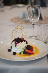 Wedding Dessert, Pavlova with Whipped Cream & Berry Compote