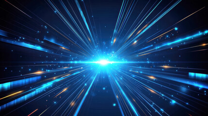 Naklejka premium Blue Technology Background with Light Rays and Glowing Particles - Futuristic Digital Design