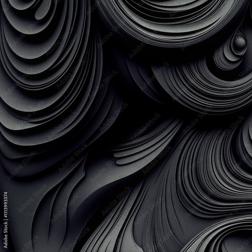 Poster Abstract waves in dark gray and black, executed in a minimalist style. Digital illustration