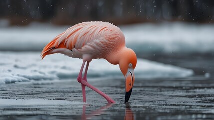 pink flamingo on the lake