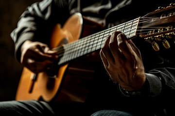 Young musician playing acoustic instrument geneative ai image