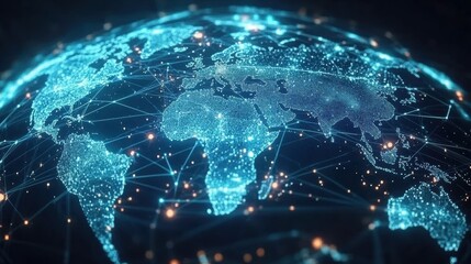 Fototapeta premium Earth globe telecommunication and data transfer networks with global internet and artificial intelligence connectivity for communication technology