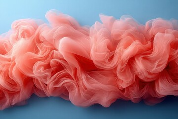 Abstract Coral Tulle Fabric Swirl on Blue Background